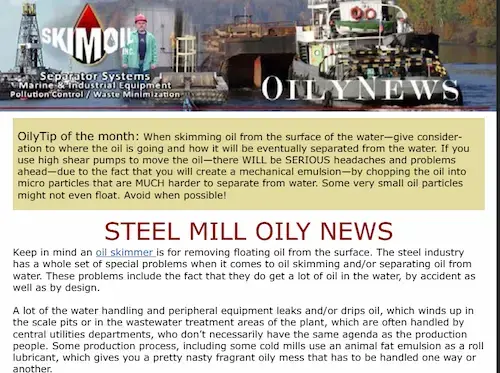 Oily News: — Steel Mill Oily News: How Oil skimming Get's Done